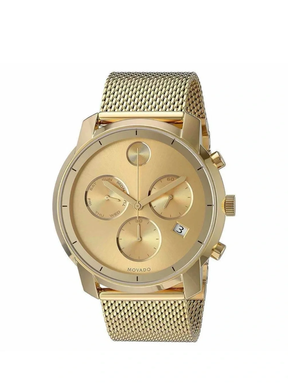 Movado Bold Men’s PVD Yellow Gold 44mm Mesh Band Watch 3600372
